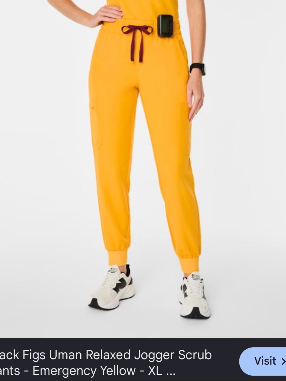 Figs Women’s Jogger Scrub Pants — Emergency Yellow with Maroon Drawstring